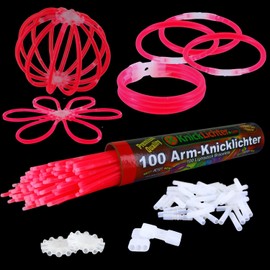 NEON FUN 100 Arm Glow Sticks, Red, Tested Quality, Test Rating 1.4 Very Good, 8 Hours, 100 Highly Elastic Connectors, 2 Triple Connectors, 2 Circle Connectors, Quantity: 1 Roll