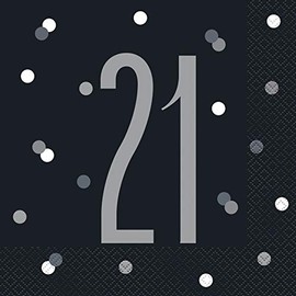 Unique 83544 Black Polka Dots 21st Birthday Luncheon Napkins Disposable | 16 Pcs, Age 21