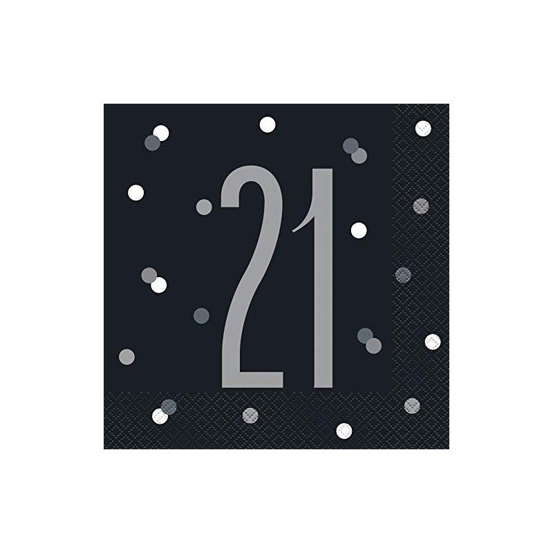 Unique 83544 Black Polka Dots 21st Birthday Luncheon Napkins Disposable