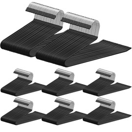 Treela 50 Pack Open Ended Pants Hangers, Metal Non Slip Hangers, Anti Rust Chrome Rubber Coating Slack Jeans, Heavy Duty Space Saving for Trousers Slacks Skirts (Black)