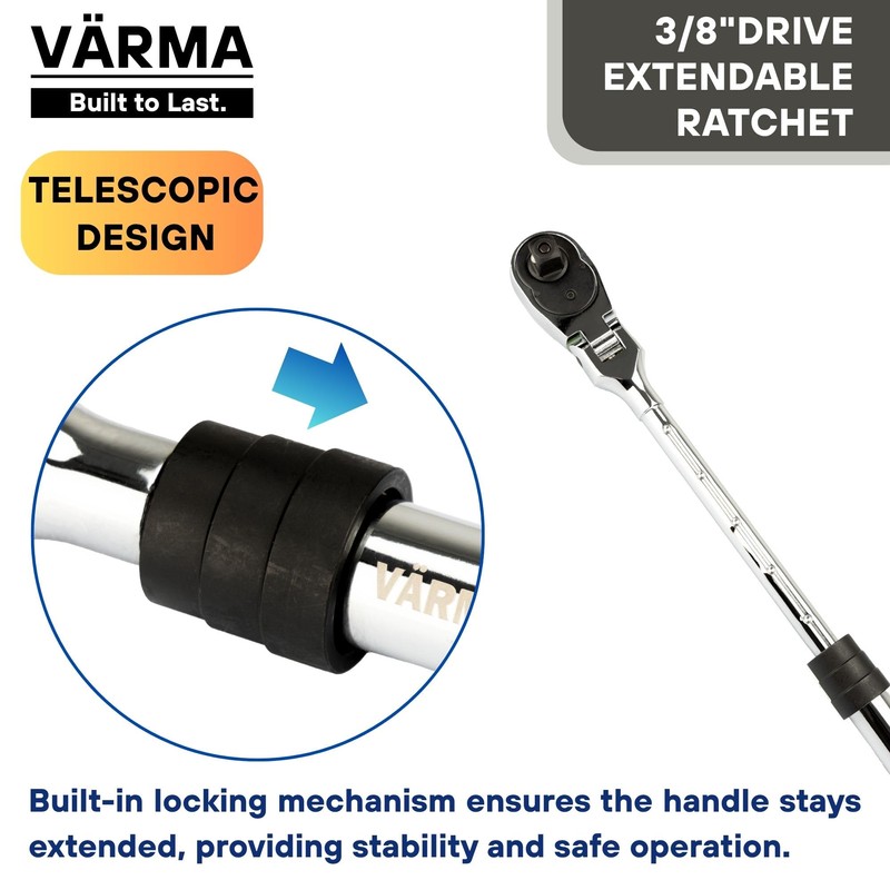 VÄRMA 3/8" Drive Ratchet – 10–13.8" 4-Stage Extendable Handle, 90T