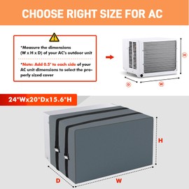 AC Unit Covers Outdoor for Winter Insulation, 24"W x 20"D x 15.6"H, Waterproof & Windfroof Window Air Conditioner Covers for Outside Units with 3 Layers Insulation - Grey