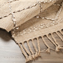 Hausattire Small Jute Boho Rug 2'x3' - Natural Brown, Non Slip Geometric Trellis Farmhouse Area Rugs for Entryway, Kitchen, Patio Mat | Outdoor Indoor Rustic Throw Carpet for Front Door - 24x36 Inch