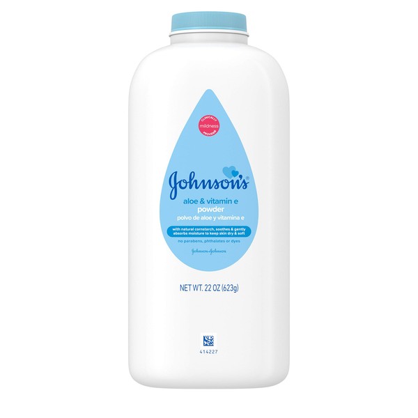 Johnson's Baby Powder with Naturally Derived Cornstarch Aloe & Vitamin E, Hypoallergenic, 22 oz (Pack of 6)