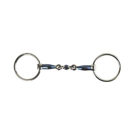 AK Loose ring double jointed Lozenge with curved shape Horse Riding Bit AKRS-2605 (6'', Blue-Silver)