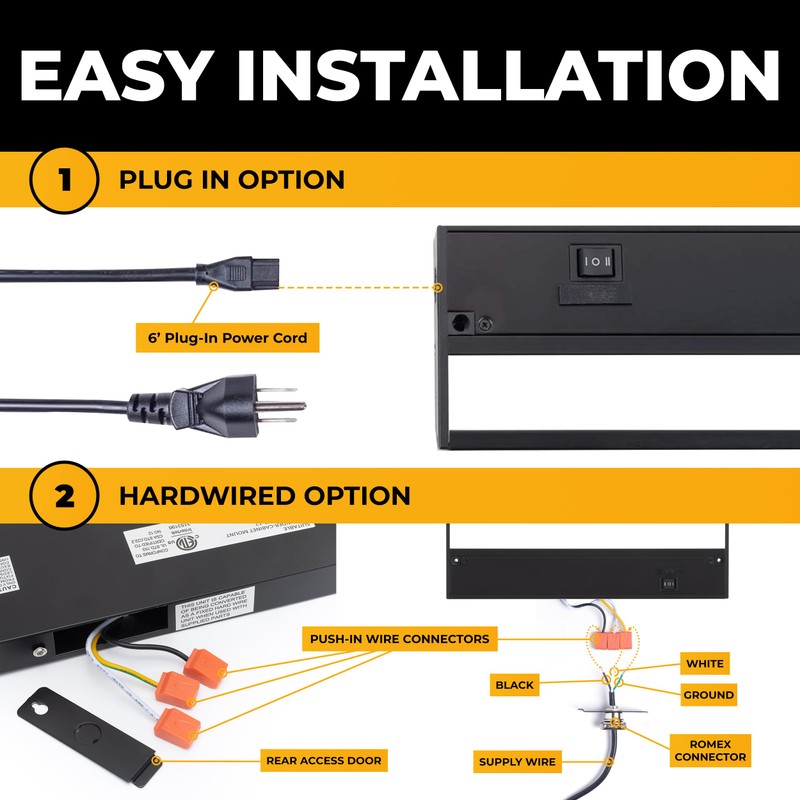 LED Under Cabinet Lighting Hardwired - 3CCT 12 Inch Black