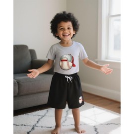 Momkonzz Boys Summer Clothes Set Toddler Short Sleeve Tshirts and Shorts Outfits Funny Graphic Top Size 2-7T (Grey, 6-7T)