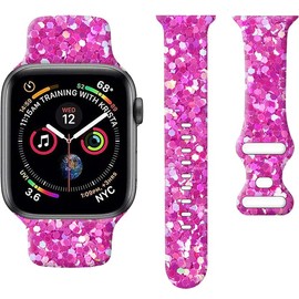 wumswu Compatible with iWatch Band 38mm 40mm 41mm 42mm 44mm 45mm 49mm for Women, Cute Fadeless Replacement Strap for iWatch SE Series 9 8 7 6 5 4 3 2 1 Ultra(Pink Glitter)