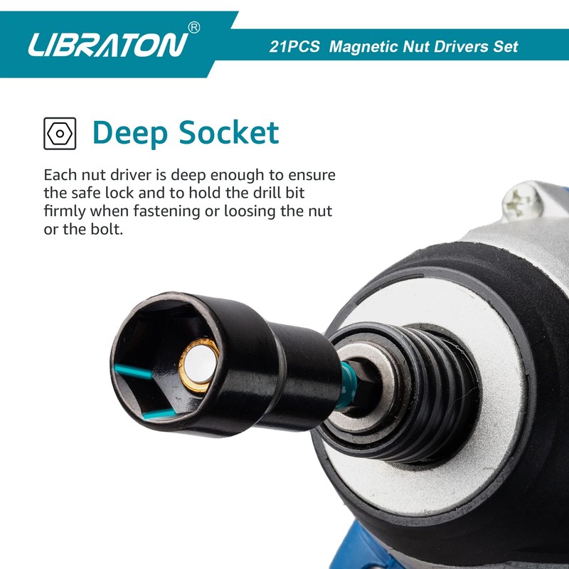 Libraton Magnetic Socket Set of 21, Socket for Electric Drill