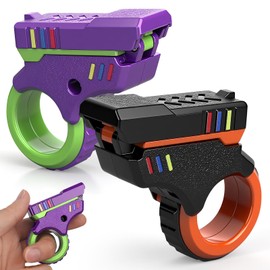 Fidget Gun Fidget Slider Toy, EDC Finger Toy Fidget Ring Fingertip Textured Spinner Flip for Kids Adults (Orange/Purple)