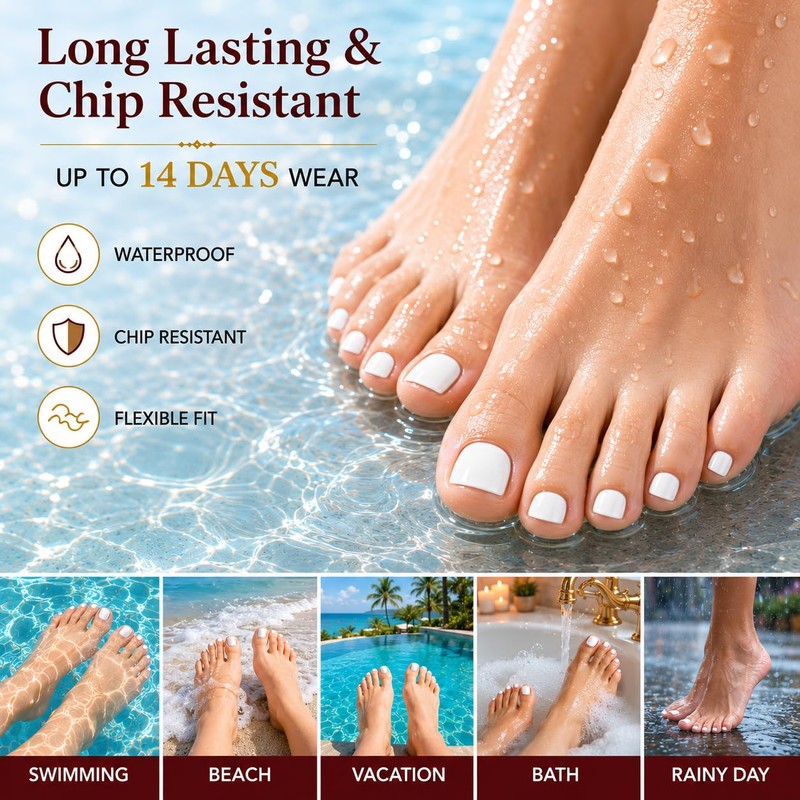 Gel Toe Nail Strips 34Pcs, Pre-Cured, No UV Light, White