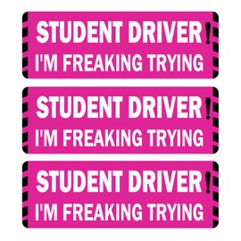 Pink Student Driver Magnet for Car, Cute New Driver Magnetic Vehicle Sign, Reflective Safety Warning Sticker Magnet Sign for Girl, 10 inch x 4 inch(Pink-White)