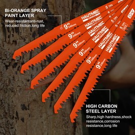 HAUTMEC 9 Inch Reciprocating Saw Blades,Sawzall Blades,Pruner Saw Blades 6 Piece Set for Wood and Trimming Cutting HT0167-CT