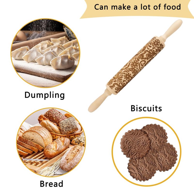 Homefantasy Rolling Pin with Pattern, Embossing Rolling Pin Made of