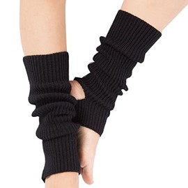 YUANQIAN Women Winter Extra Soft Long Legwarmer Warmer Knitted Stirrup Leg Warmers for Yoga Ballet Dance (Black-1pair)