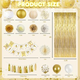 Happy Birthday Party Decorations Set - Gold Banner, Balloons, Paper Pom Poms, Tassel Garland for Women, Girls, Kids' Parties
