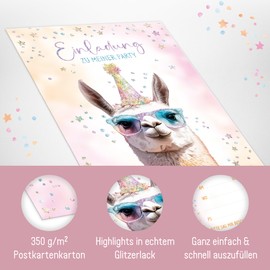 12 x Invitation Cards Children's Birthday A6 "Party Llama" Party Invitations for Children, Birthday Invitations from Lernfreunde - Sustainable and Climate Friendly