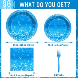 CHUNNIN 96Pcs Ocean Theme Party Plates and Napkins for Under the Sea Bubbles Birthday Party Supplies Underwater Paper Dessert Cake Plates Ocean Tableware Set for Kids Boys 24 Guests Birthday Party Decorations