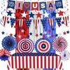62PCS Patriotic Memorial Day Decorations Set,Red White Blue Paper Fans