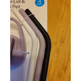 Room Essentials Tracker Chug Lid and 3 Silicone Straws Lavender, Black And White