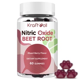 Kraftvoll Nitric Oxide Beet Root Gummies with Grapeseed Powder, Pomegranate Powder, Vitamin C & B12 – Sugar-Free, Mixed Berry Flavor – 60 Gummies