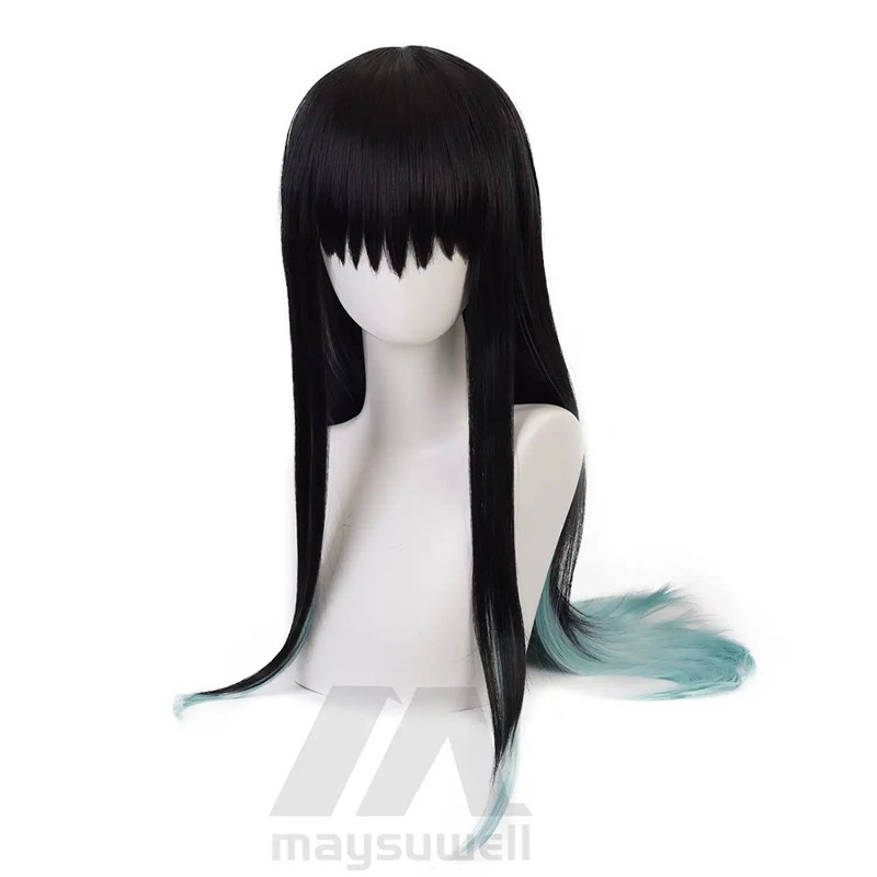 Black Blue Long Wig with Tiger Clip Straight Hair for