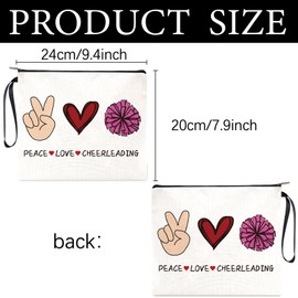 CREATCABIN Cheerleader Makeup Bags Canvas Cosmetic Bag Polycotton Multi Purpose Zipper Pouches Toiletry Travel Bag Purse for Women Her Cheer Bag Gift 9.4x8Inch-Peace Love Cheerleading