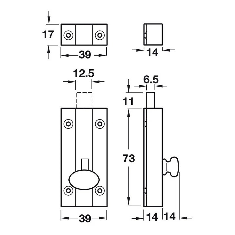 Häfele Hafele 900.17.949 Polished Brass Knob Slide Action Surface Door