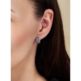 Schöner-SD 925 Silver Stud Earrings with Cubic Zirconia Crystal and Black Stripe Pattern, Silver
