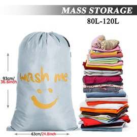 IHOMAGIC Large Travel Laundry Bag, Large Laundry Bag, Wash Me Storage Bag, Hand Washable, Lightweight Bag for Dirty Clothes 120L for Dorm Camp and Apartments Travel, Silver