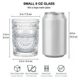 Kingrol 6 Pack SMALL 9 oz Drinking Glasses, Vintage Embossed Tumblers for Juice, Cocktails, Iced Tea