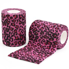 AUPCON Vet Wrap Cohesive Bandages Bulk Self Adhesive Bandage Wrap Self Adherent Wrap Non-Woven for Dogs Pet Animals & Ankle Sprains & Swelling 3 Inch x 5 Yards (2 Pack Pink Leopard)