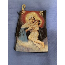 OUR LADY Jesus Gold Rosary Pouch 2 Sided Zippered Icon Cloth Case Coin Bag Gift