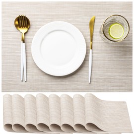 LEXMORE PVC Woven Placemats 8 PCS Wipeable Indoor/Outdoor Table Mats Washable Vinyl Place Mats for Dining Table, Set of 8-Beige