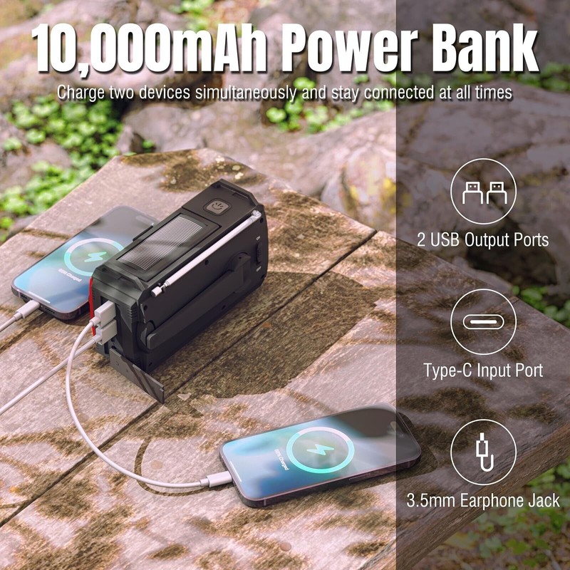 Raddy 10000mAh Raddy SW10 Emergency Radio, Hand Crank Solar, AM
