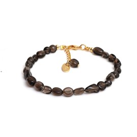 Gempires Smoky Quartz Nuggets Bracelets for Women, Beaded Bracelets, Oval Shape Healing Crystals, Crystal Bracelets, 8-inch 14k Gold Plated Adjustable Chain