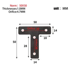 10Pcs Flat T Corner Bracket 50mm x 50mm Stainless Steel Joining Brace Brackets Mending Plates for Wood Shelf Cabinet Table Chair (Black)