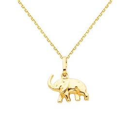 The World Jewelry Center 14k Real Yellow Gold Elephant Pendant with 0.9mm Cable Chain Necklace - 18"