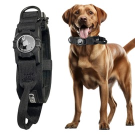 HEAVY DUTY !! CYEN Air Tag Dog Collar - Premium Tactical Woven Collar with Integrated AirTag Holder, Useful Patch Panel, D Ring, Control Handle, (BLACK, XL)