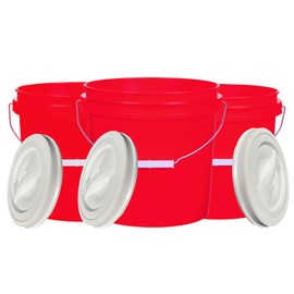 House Naturals 2 Gallon Red Bucket with White Screw on Lid - BPA Free- Food Grade (Pack of 3) Made in USA containers