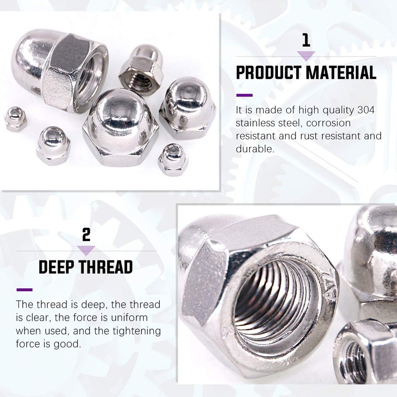 Swpeet 170Pcs 304 Stainless Steel Serrated Metric Acorn Cap Nuts