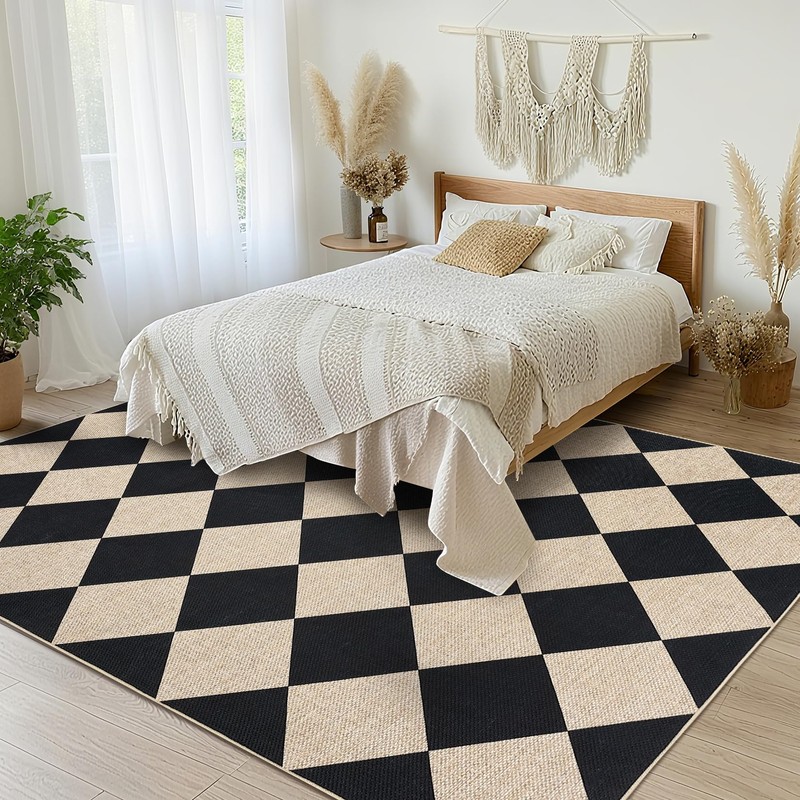 GarveeHome Checkered Easy Jute 3x5 Entryway Rug Machine Washable