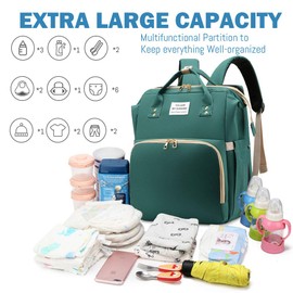 SALIFA Diaper Bag Backpack with Changing Station, Nappy Baby Bags with Portable Changing Pad, 900D Waterproof Multi-Function Travel Portable Mommy Bag, Green