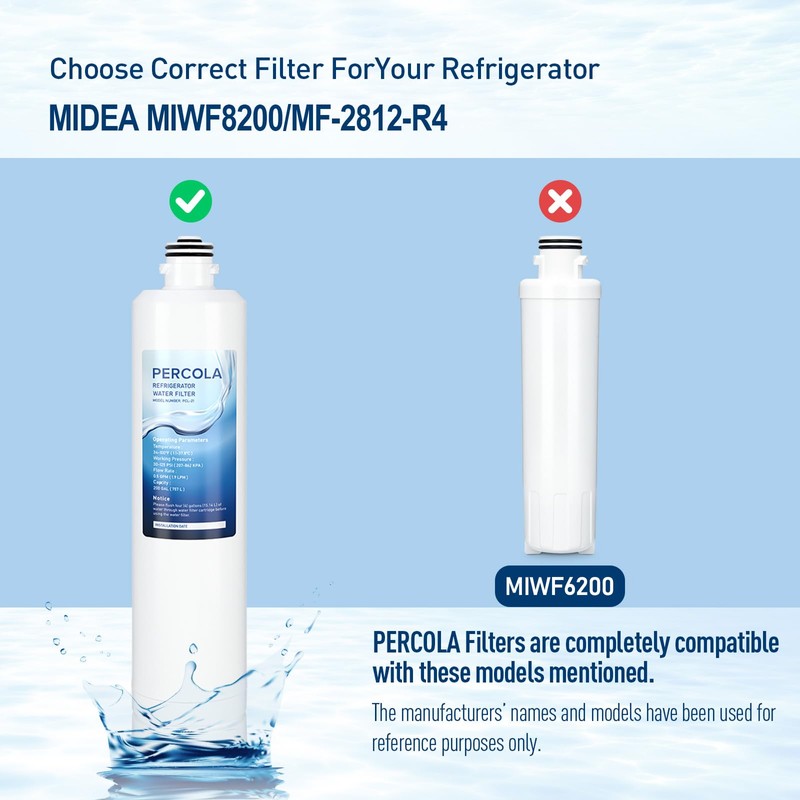 PERCOLA MIWF8200 Water Filter, Compatible with Midea® MIWF8200/MF-2812-R4 Water Filter,