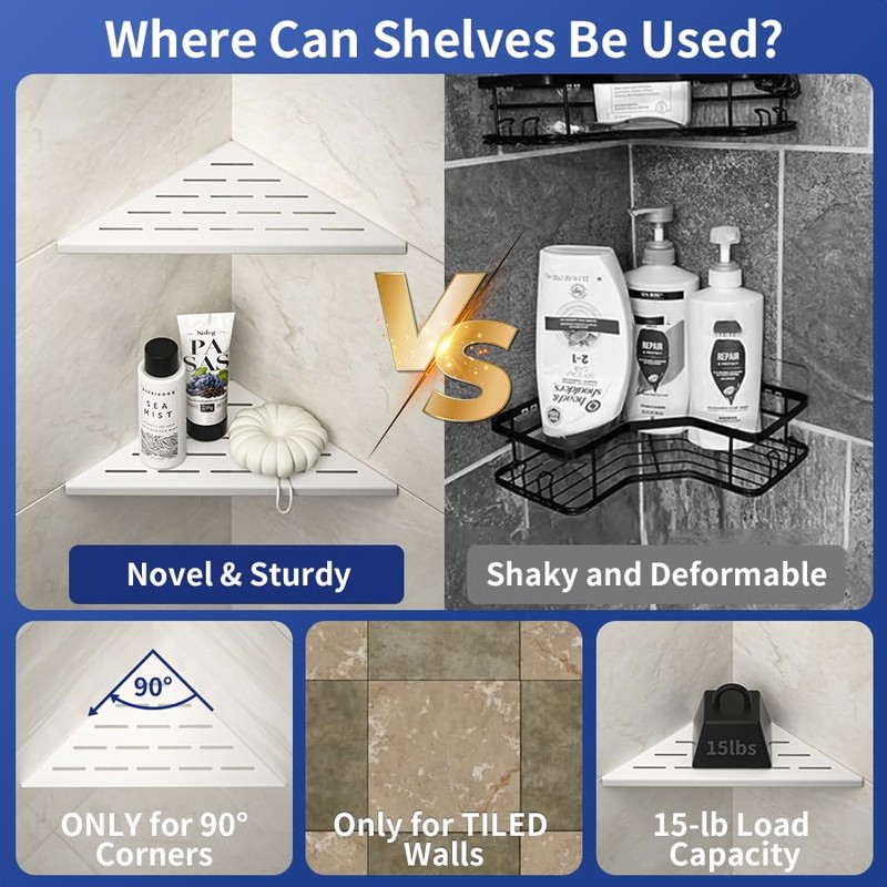 Bernkot Corner Shower Shelf, 304 Stainless Steel with Slot Design