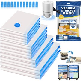 12 PCS Bolsas de Almacenamiento al Vacío con Bomba Eléctrica, Bolsas de Compresión que Ahorran Espacio, Reutilizables Bolsas de Vacío Almacenaje para 