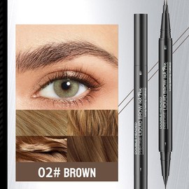 Wakeangel Hair-like Eyebrow Pen, 2-in-1 Waterproof Brow Pen with 2 Tip, with Dual-ended Eyebrow Brush, Cosmetic Makeup - Colour: 2 forks-BROWN