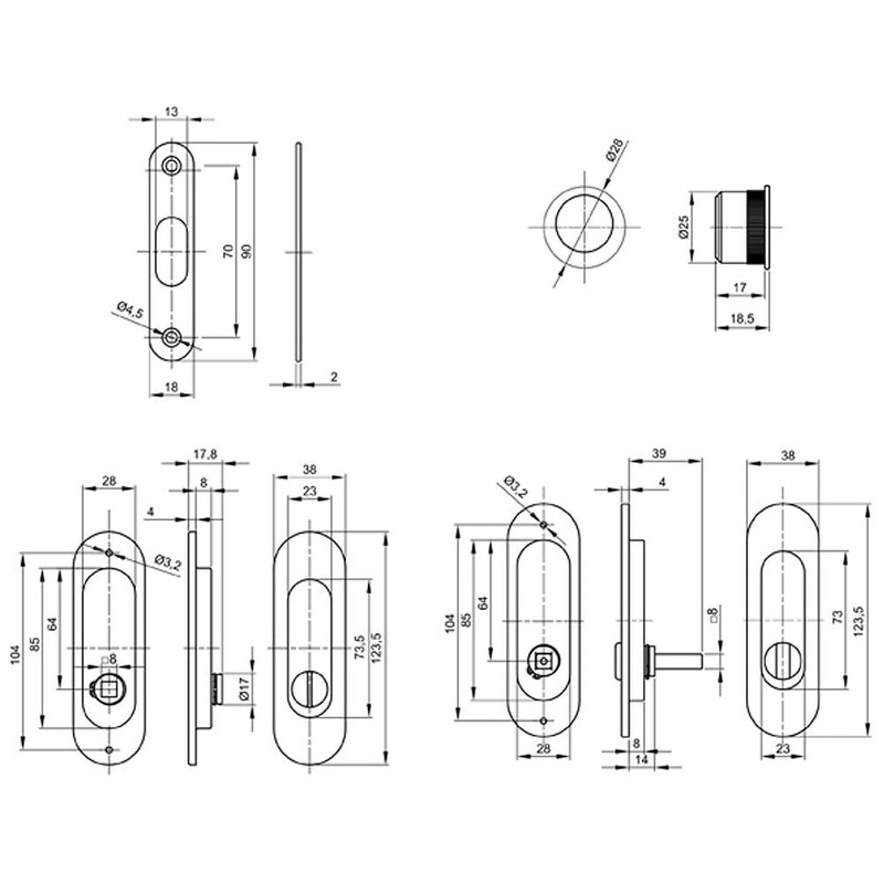 Toilet Hook Lock Set for Sliding Doors, Oval Door Rosette