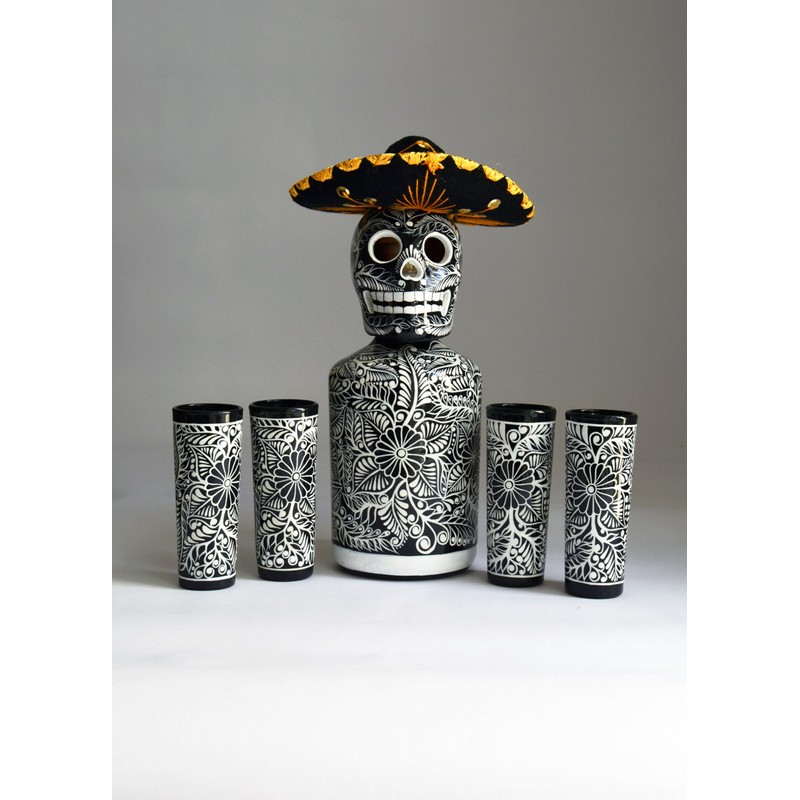 Tequila Decanter Set, Liquor Decanter with Shot Glasses and Mexican