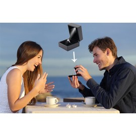 iSuperb LED Ring Box Pendant Box Black Jewelry Case Organizer with LED Light Gift Box for Women Girls